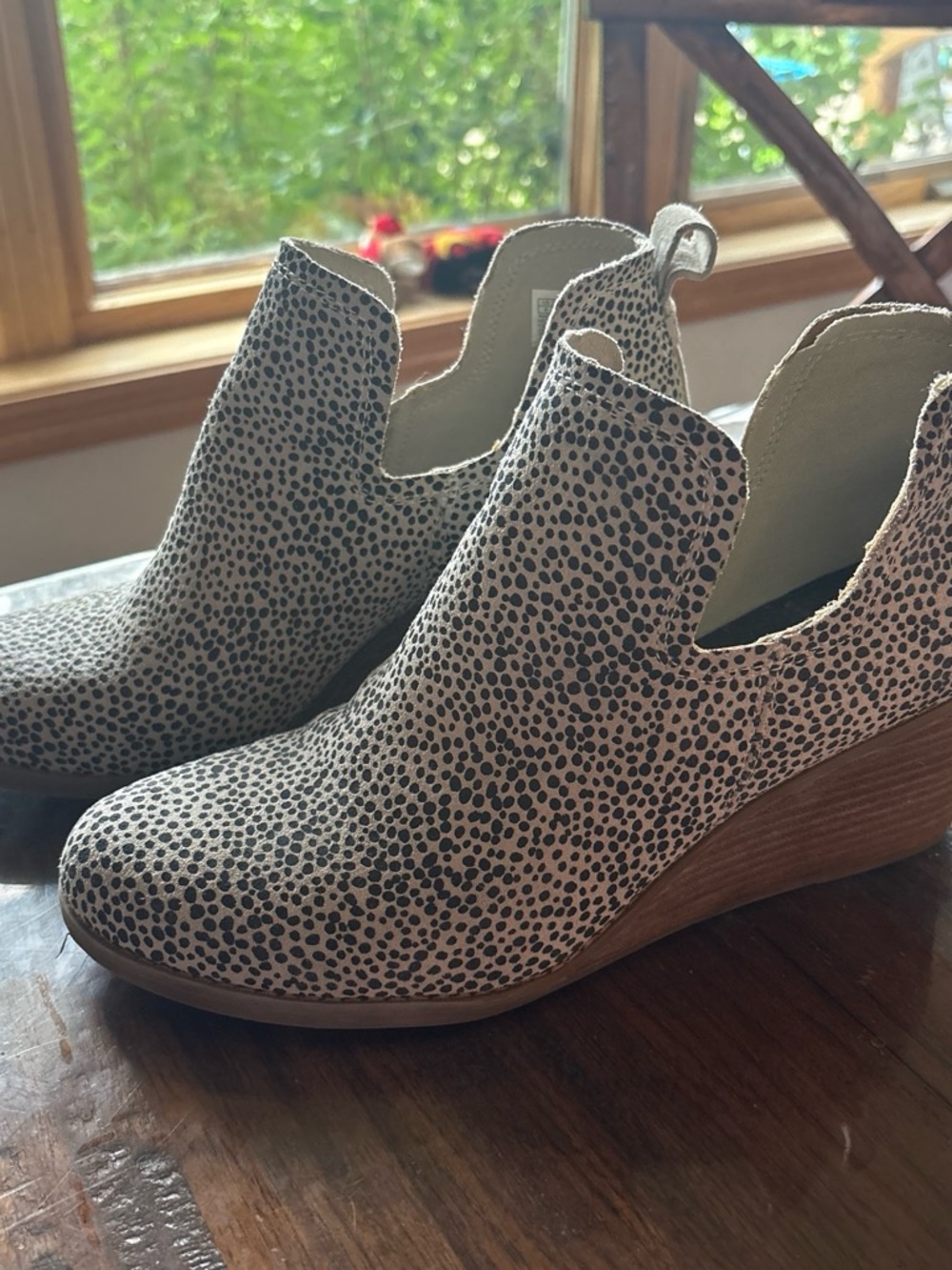Toms Black and Cream Animal-Print Wedge Booties